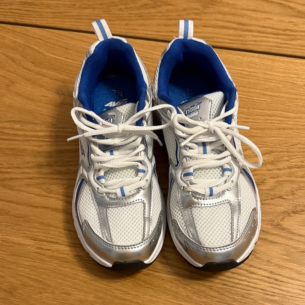 Avia White and Silver Sneakers with Blue Accents